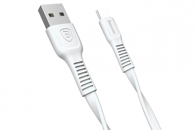 Кабель USB 2.0 Type-C Baseus CATZY-B02 плоский 2А 1 метр белый - фото 3 - id-p102602942
