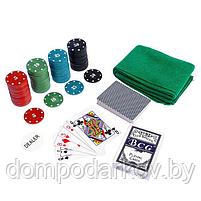Покер, набор для игры (карты 2 колоды, фишки 100 шт, сукно 40х60 см), фото 3