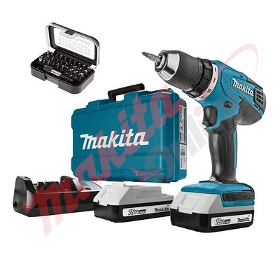 Аккум. дрель-шуруповерт MAKITA DF 457 DWE в чем. + набор бит (18.0 В, 2 акк., 1.5 А/ч Li-Ion, 2 скор., 42 Нм)