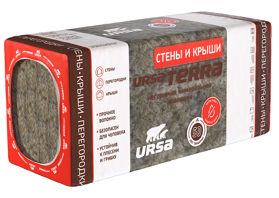 Утеплитель URSA TERRA 36 PN "Стены и крыша" 1250-610-50 (7,625 м2) плиты теплоизоляционные