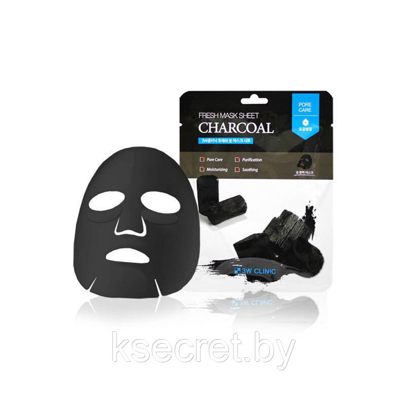 [3W CLINIC] Тканевая маска для лица УГОЛЬ Fresh charcoal Mask Sheet - фото 1 - id-p144147441