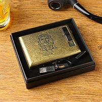 Портсигар с электронной зажигалкой "Чегевара", от USB, золотой, 14х13.5 см, фото 2