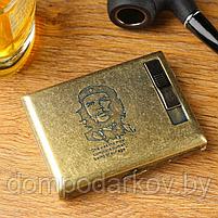 Портсигар с электронной зажигалкой "Чегевара", от USB, золотой, 14х13.5 см, фото 3