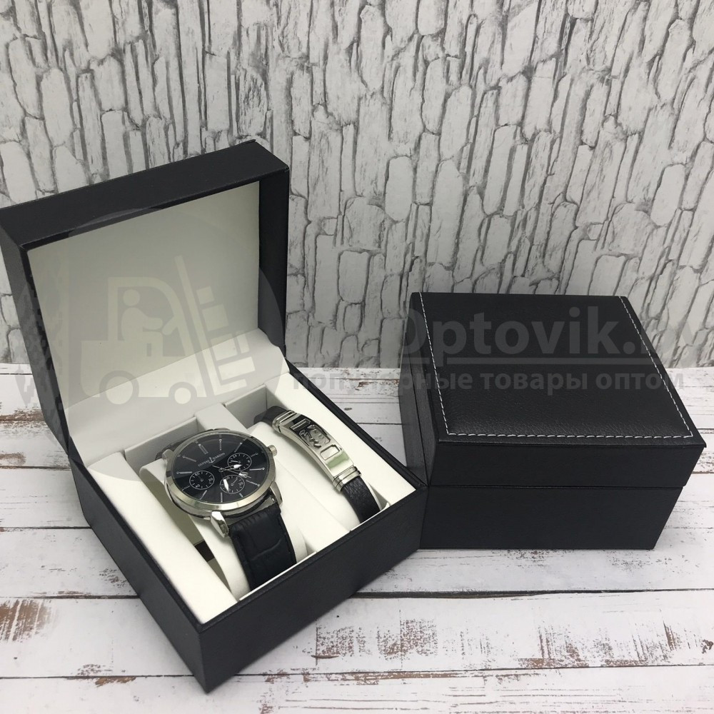 Подарочный набор 2 в 1 мужские кварцевые часы и браслет Модель 26 - фото 4 - id-p144197435