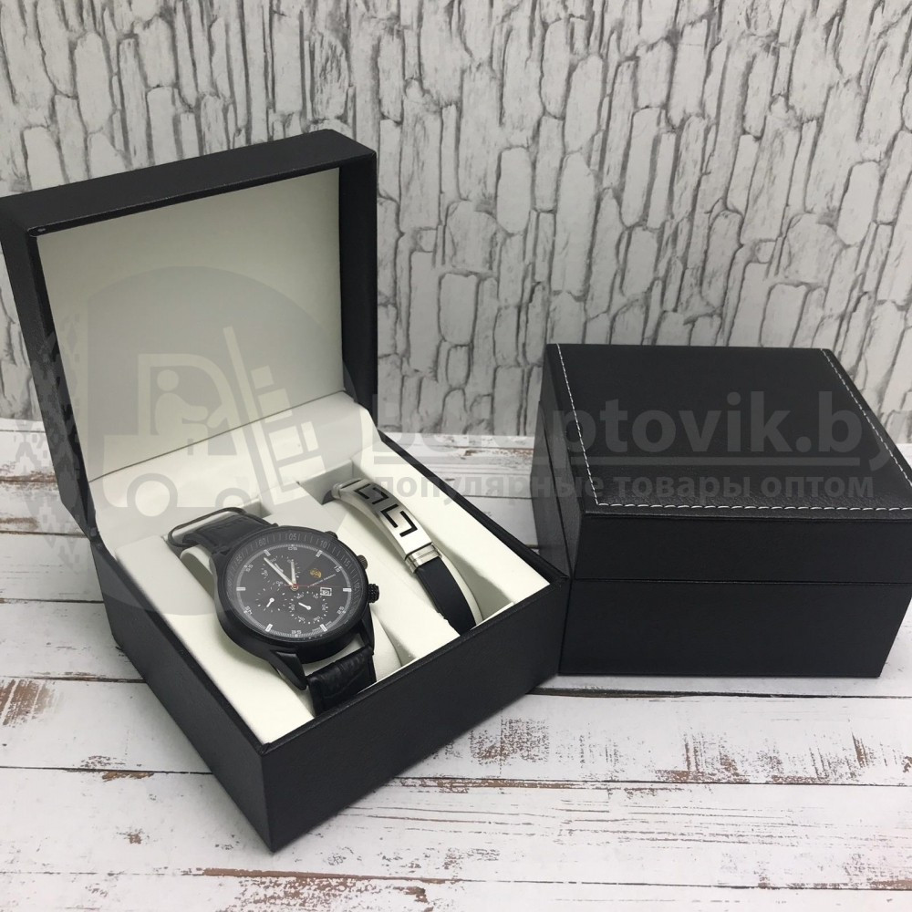 Подарочный набор 2 в 1 мужские кварцевые часы и браслет Модель 26 - фото 6 - id-p144197435