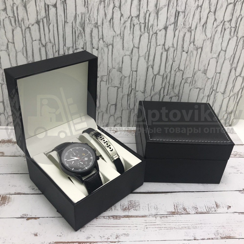 Подарочный набор 2 в 1 мужские кварцевые часы и браслет Модель 26 - фото 7 - id-p144197435