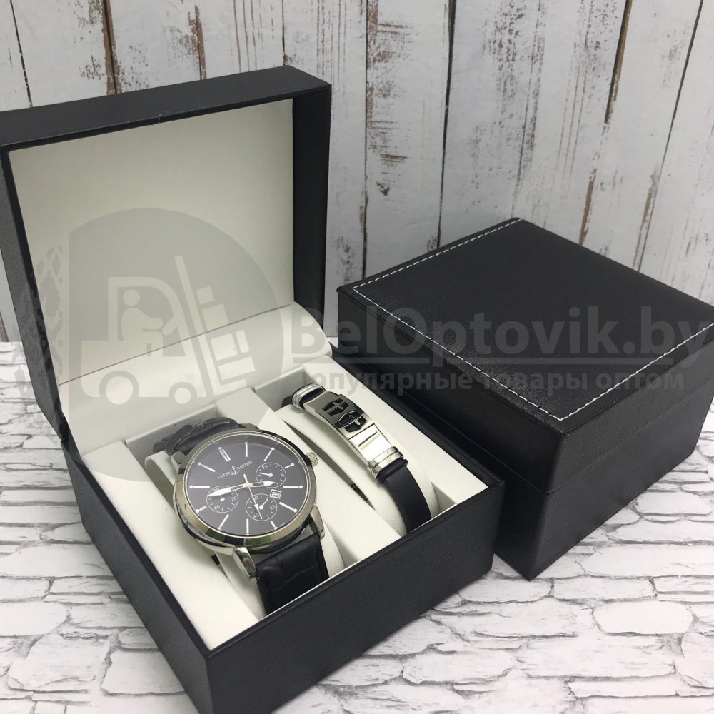 Подарочный набор 2 в 1 мужские кварцевые часы и браслет Модель 24 - фото 5 - id-p144197437