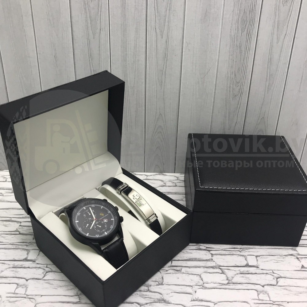 Подарочный набор 2 в 1 мужские кварцевые часы и браслет Модель 24 - фото 9 - id-p144197437