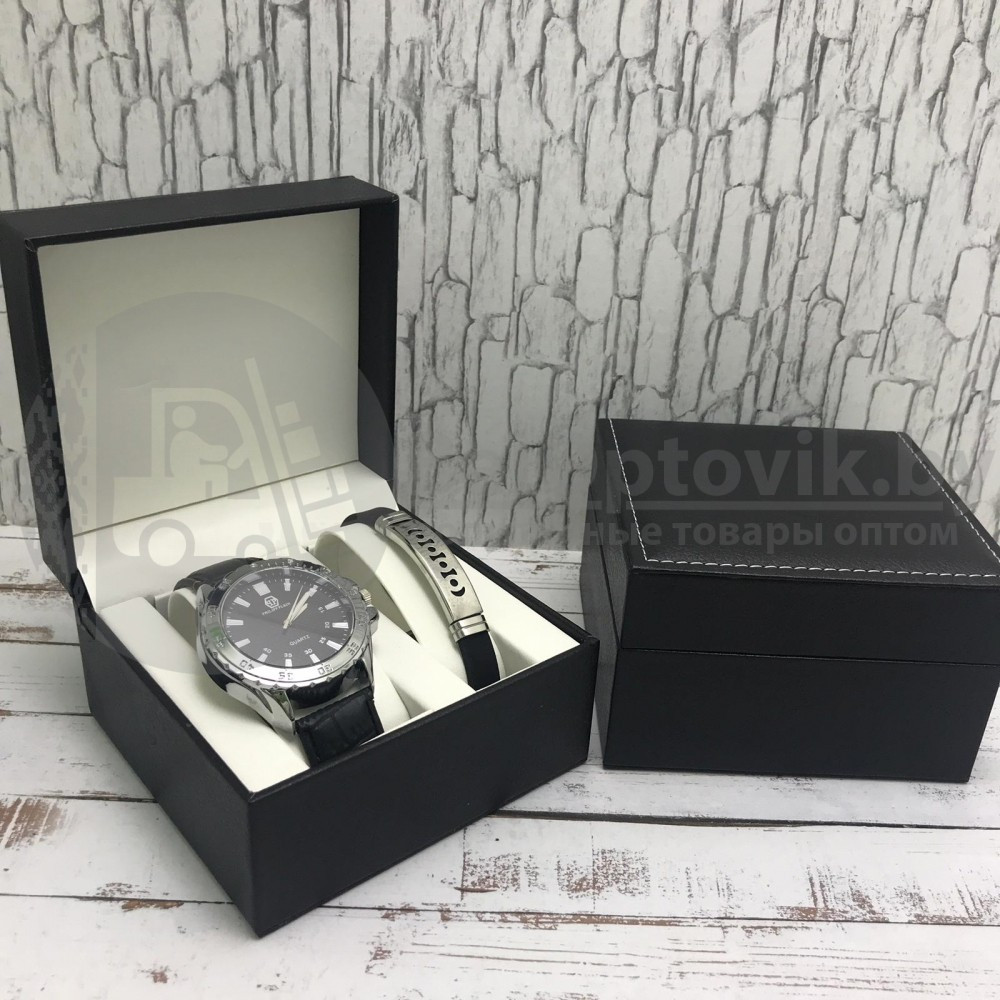 Подарочный набор 2 в 1 мужские кварцевые часы и браслет Модель 23 - фото 8 - id-p144197438