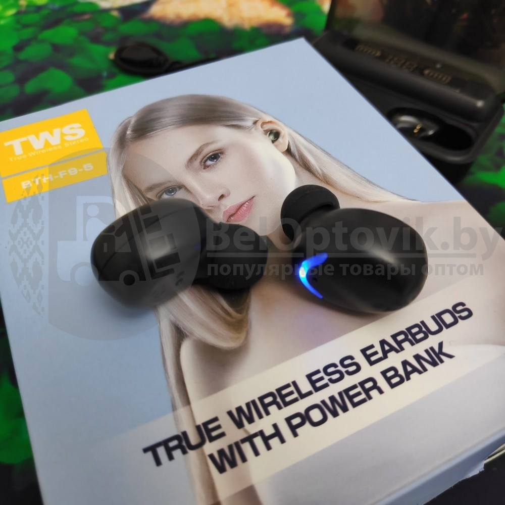 Беспроводные Bluetooth наушники с микрофоном и внешним аккумулятором TWS BTH-F9-5 Белые - фото 5 - id-p130627729