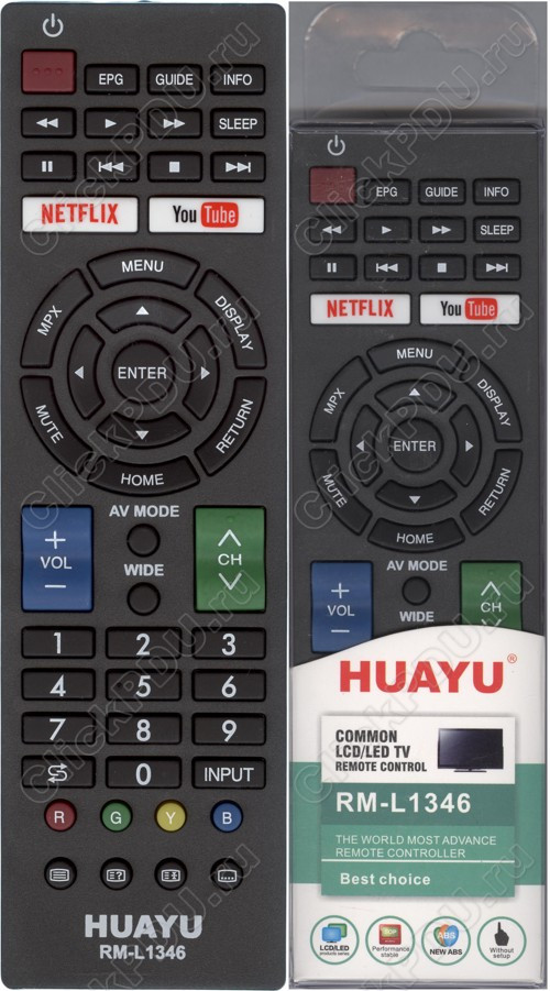 Пульт телевизионный Huayu для Sharp LCD TV RM-L1346 с функцией NETFLIX и YOUTUBE - фото 1 - id-p144238431