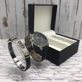 Подарочный набор мужские кварцевые часы  браслет. Модель 16