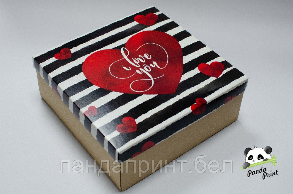 Коробка 260х255х100 Сердце, i love you (крафт дно)