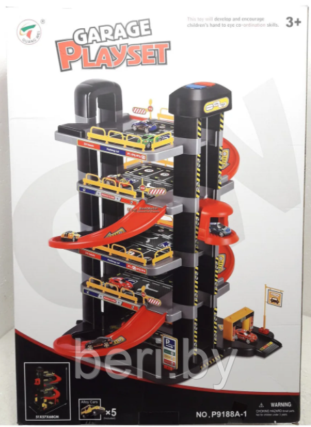 P9188A-4 Детский игровой гараж, 5 уровней, 10 машинок, игрушечный набор гараж - фото 5 - id-p144248542