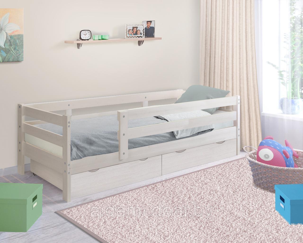 Кровать детская массив Норка с ящиками и бортиком Боровичи-мебель (выбеленная береза) - фото 1 - id-p115150146