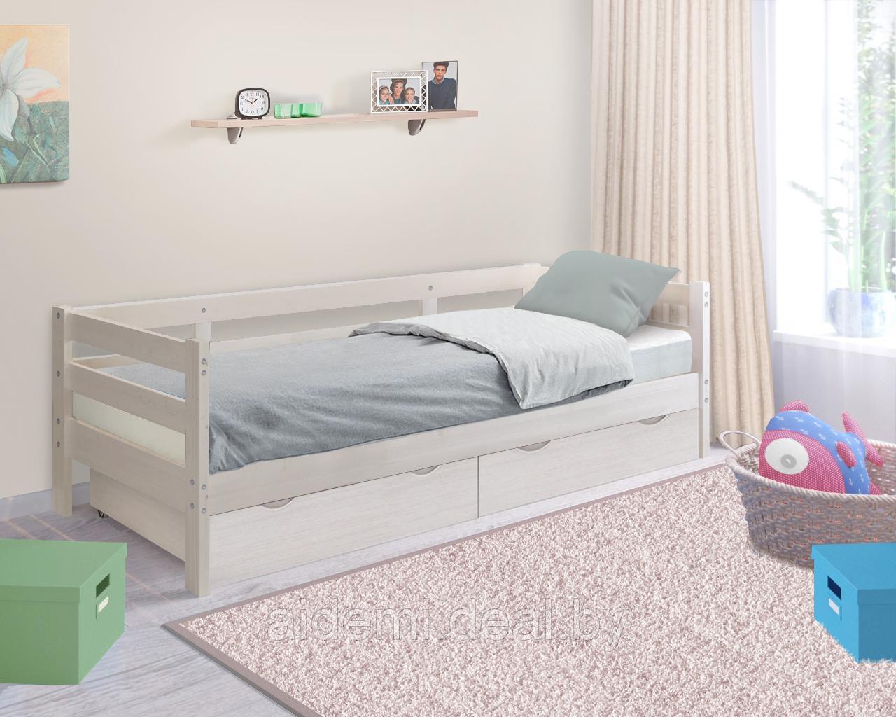 Кровать детская массив Норка с ящиками и бортиком Боровичи-мебель (выбеленная береза) - фото 2 - id-p115150146
