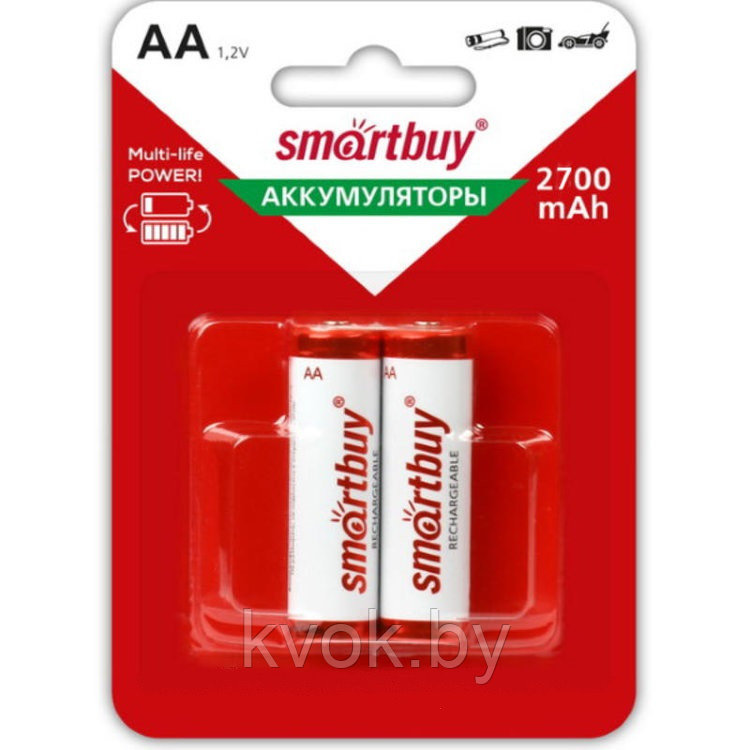 Аккумуляторная батарея AA Smartbuy 1.2 V, 2300 mAh, NiMH (2 шт.) - фото 2 - id-p144316355