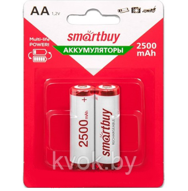Аккумуляторная батарея AA Smartbuy 1.2 V, 2500 mAh, NiMH (2 шт.) - фото 2 - id-p144323419
