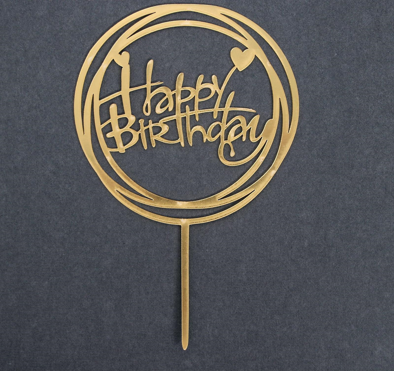 Топпер пластик мини золотой "Happy Birthday"