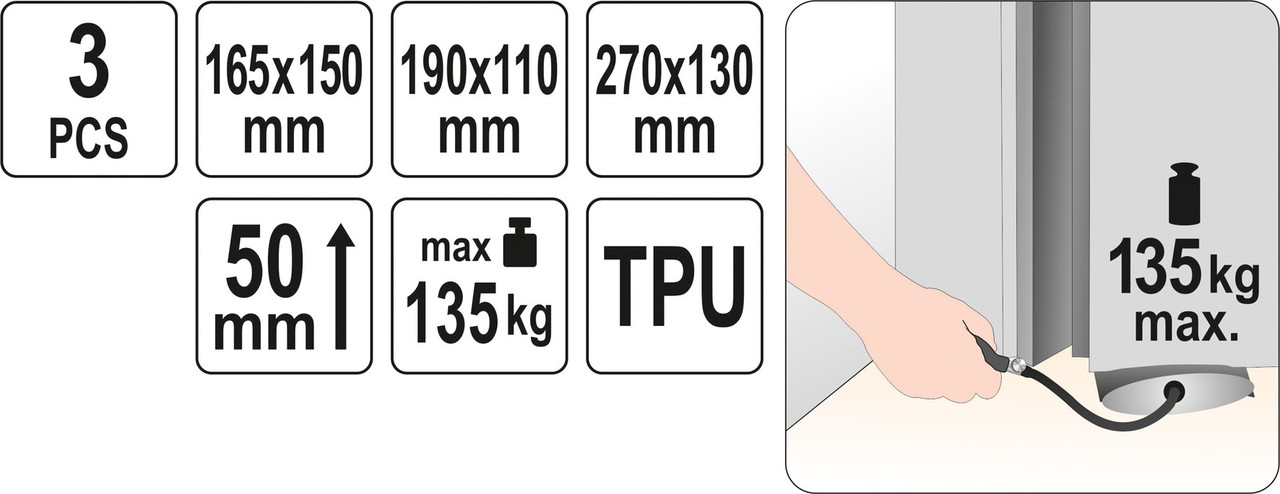 Подушки резиновые монтажные h50мм max 135кг. (набор 3шт.) "Yato" YT-67385 - фото 3 - id-p144338069