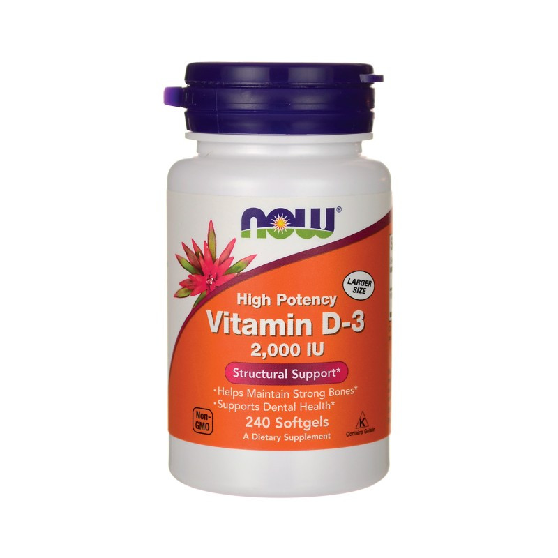 Витамин Д3, Vitamin D-3, Now Foods, 2000 МЕ, 240 капсул - фото 1 - id-p144375326