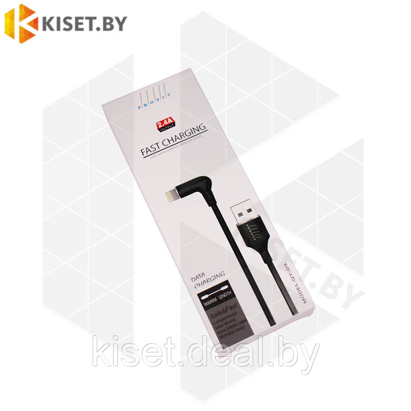 Кабель Profit QY-09 USB-Lightning 1m 2.4A угловой черный - фото 2 - id-p140109875