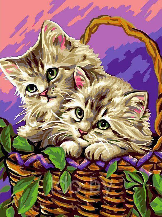 Алмазная мозаика «Котята в корзинке»