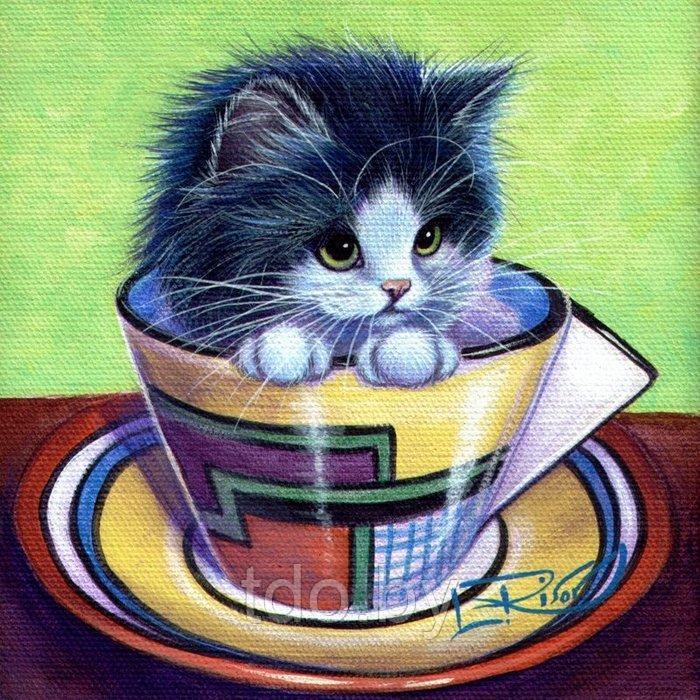 Алмазная мозаика «Котёнок в чаше»