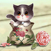 Алмазная мозаика «Котенок в цветочной вазе»
