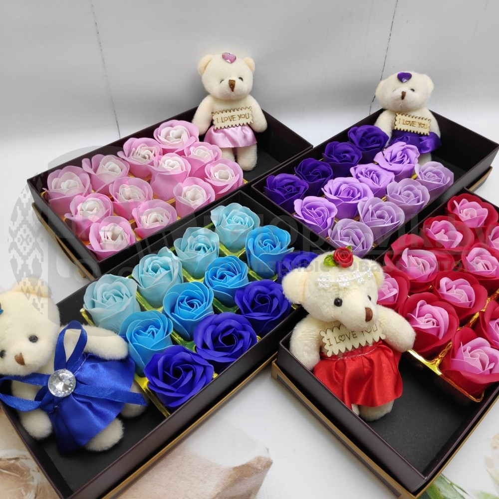 Подарочный набор 12 мыльных роз Мишка Розовые оттенки - фото 7 - id-p142027462