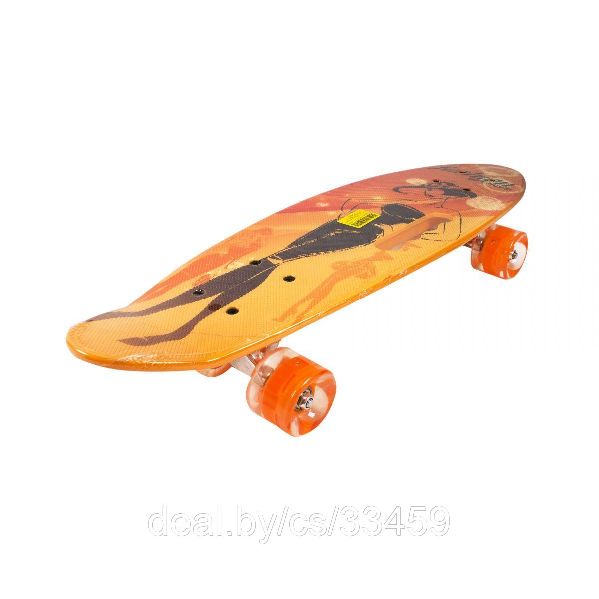 Скейтборд Пенни борд детский (принт), со светящимися колесами и ручкой