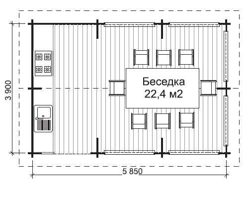 Просторная деревянная беседка 5,9х3,9 м БД-14 - фото 2 - id-p132645926