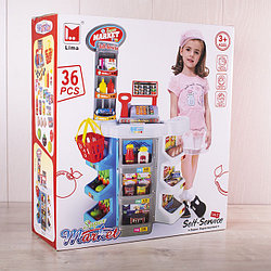 Игровой набор Супермаркет стойка с кассой и продуктами 36 предметов 1283