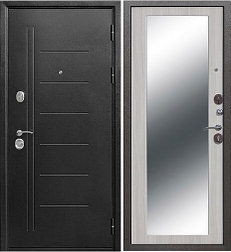 Двери входные металлические Троя серебро Maxi зеркало, Белый ясень