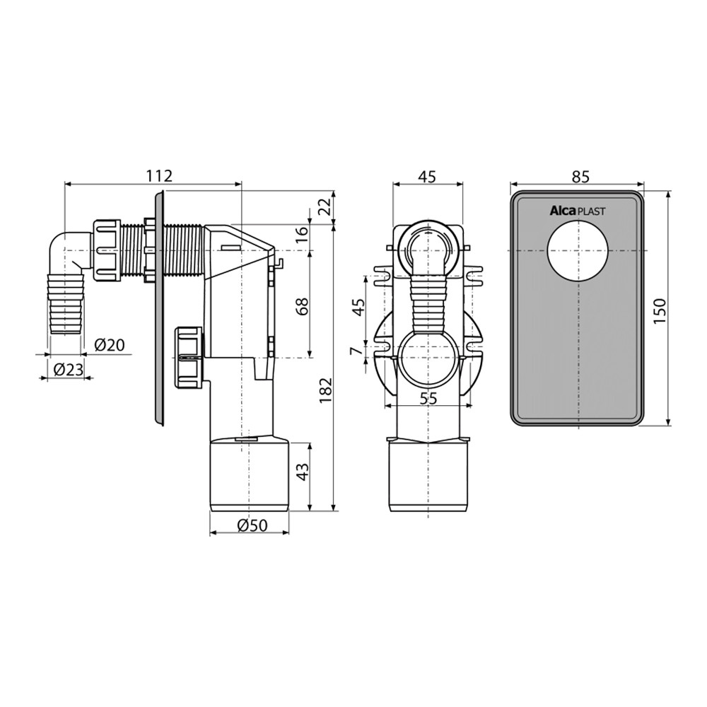 Сифон (клапан) для стиральной машины под штукатурку Alcaplast АPS3 хром - фото 2 - id-p139966154