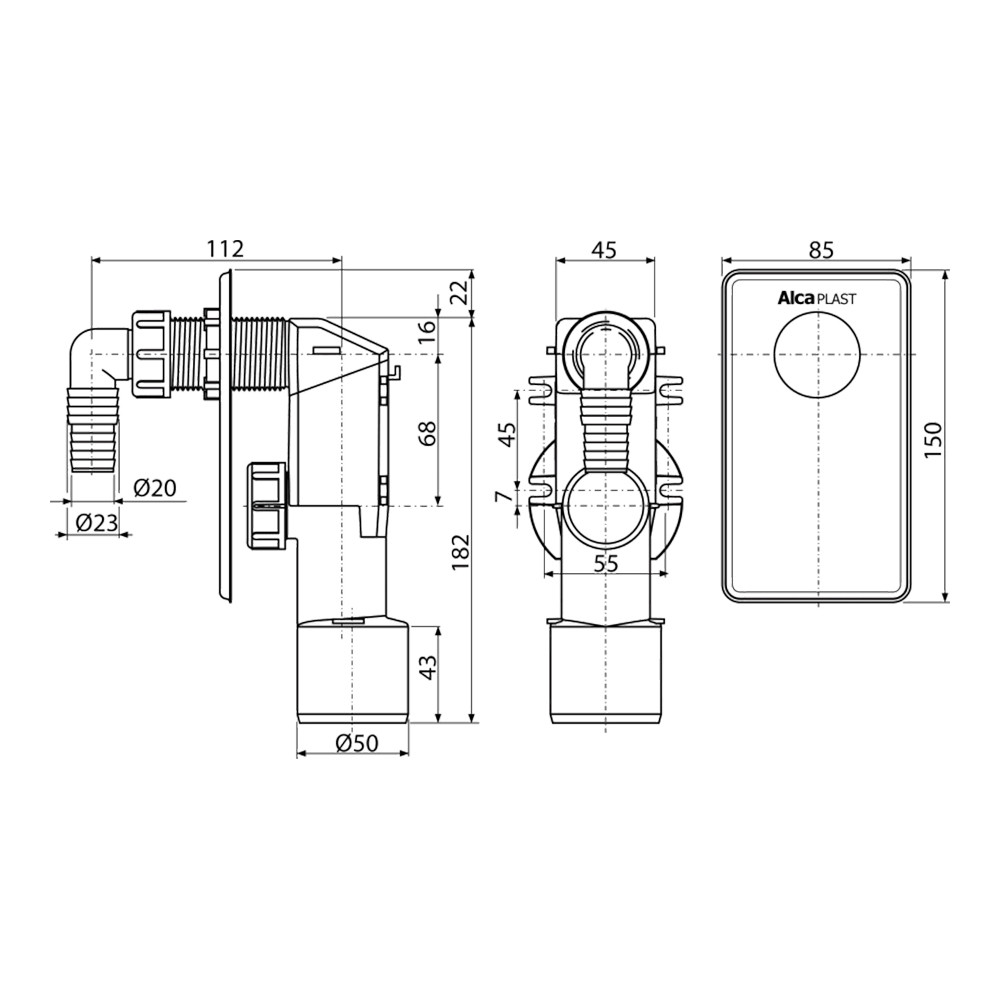 Сифон (клапан) для стиральной машины под штукатурку Alcaplast АPS4 белый - фото 2 - id-p139966155
