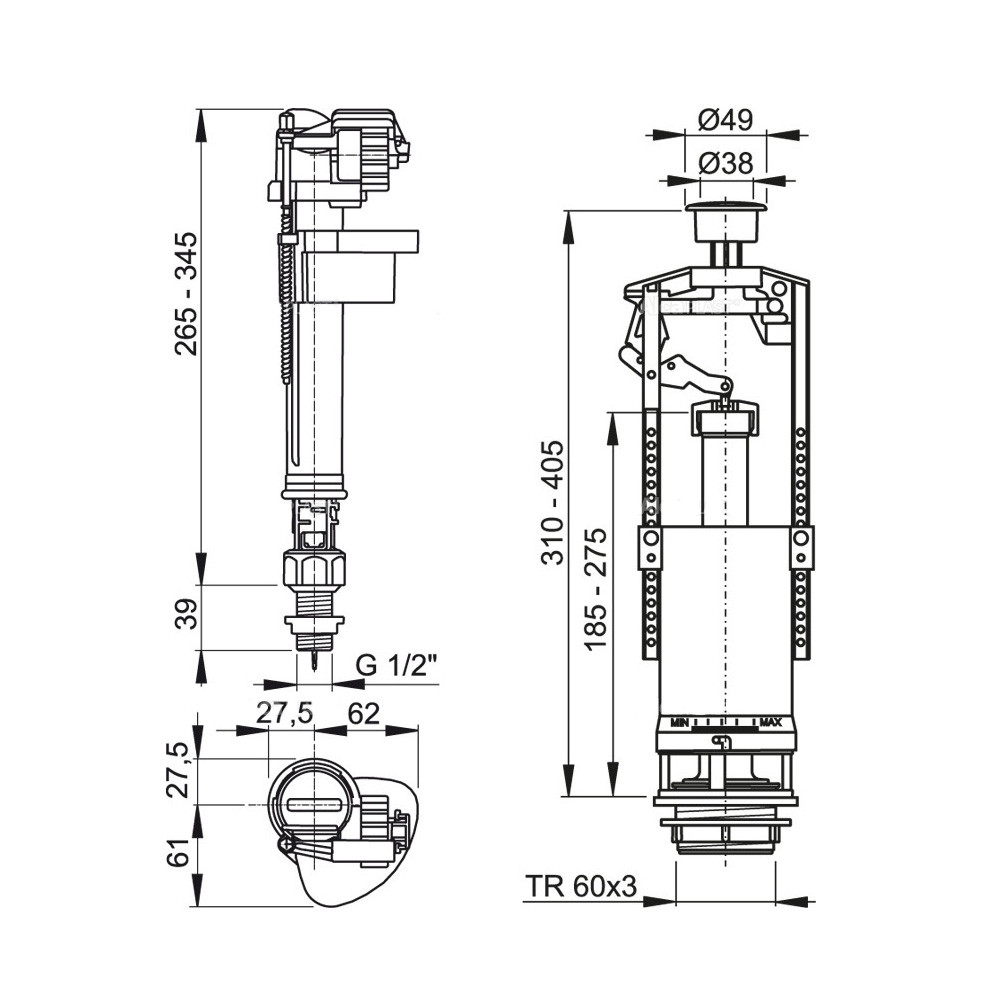 Выпускной комплект нижний Alcaplast SA2000S 1/2" CHROM-BL-01 со стоп кнопкой для керамических бачков - фото 2 - id-p139966196