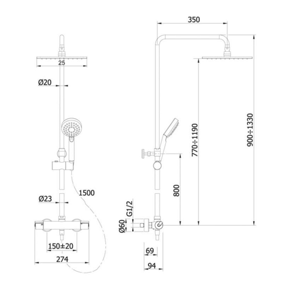 Термостатическая душевая система Omnires Y SYS CLEVELAND 2CR - фото 2 - id-p144575575