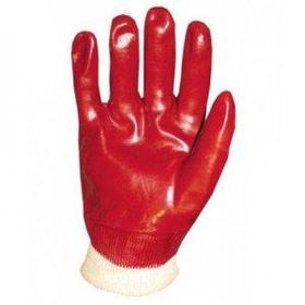 Перчатки трикотажные с полным красным ПВХ покрытием (вязанная манжета)