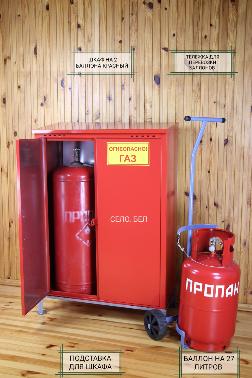 Шкаф на два газовых баллона (оцинкованный, цвет красный)