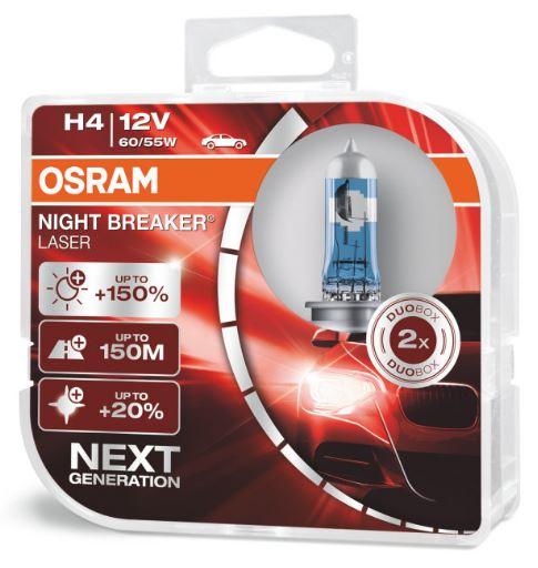 Автомобильная лампа H4 OSRAM Night Breaker Laser Next Generation +150% 64193NL-HCB (комплект 2 шт) - фото 1 - id-p144701650