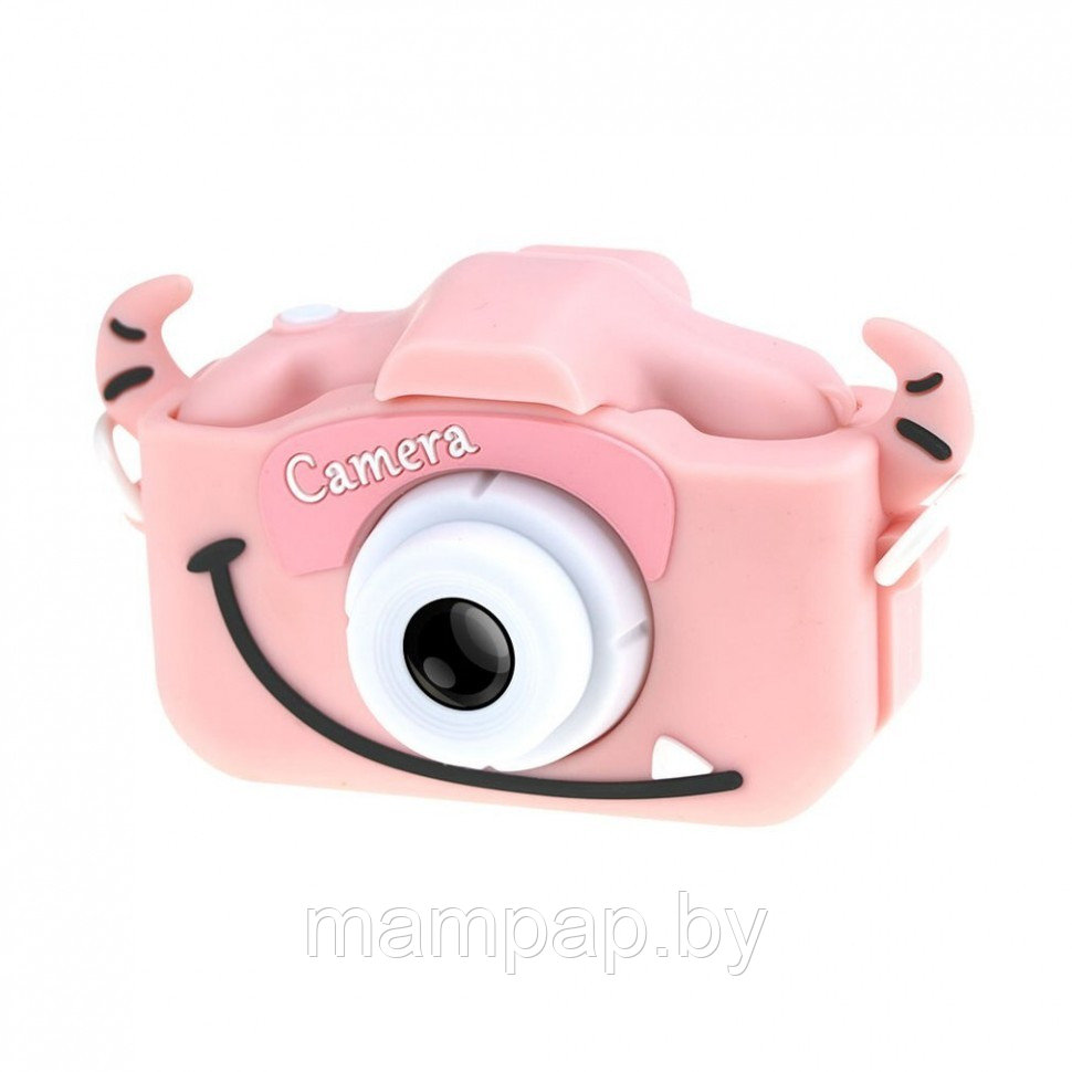 Детский фотоаппарат Рожки + селфи камера + память (розовый)