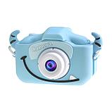 Детский фотоаппарат "Рожки"+ селфи камера+ память (Голубой), фото 4
