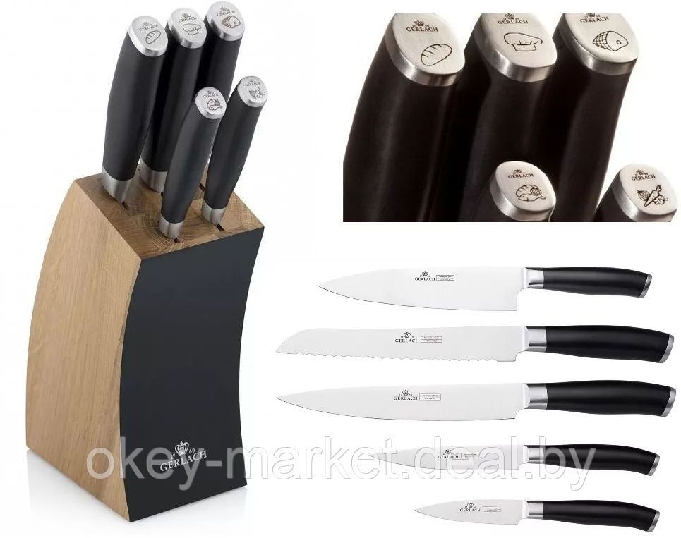 Набор ножей 5 шт. с деревянным блоком Gerlach Deco Black - фото 9 - id-p144751580