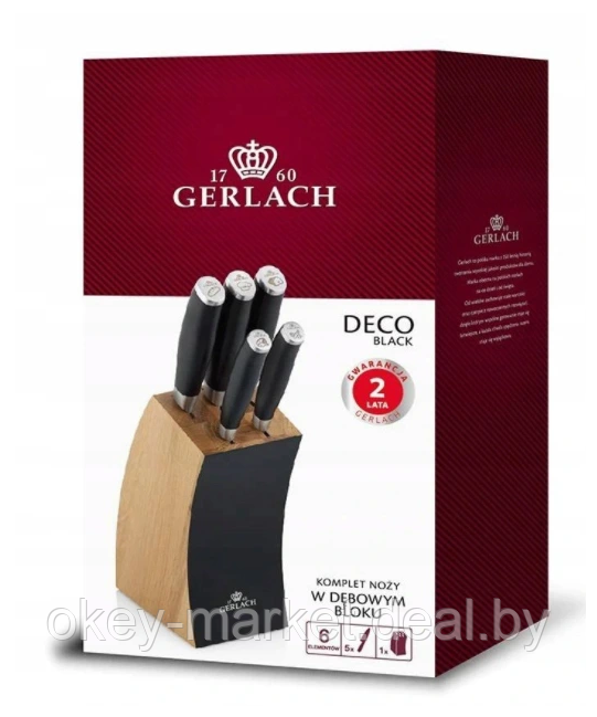 Набор ножей 5 шт. с деревянным блоком Gerlach Deco Black - фото 10 - id-p144751580