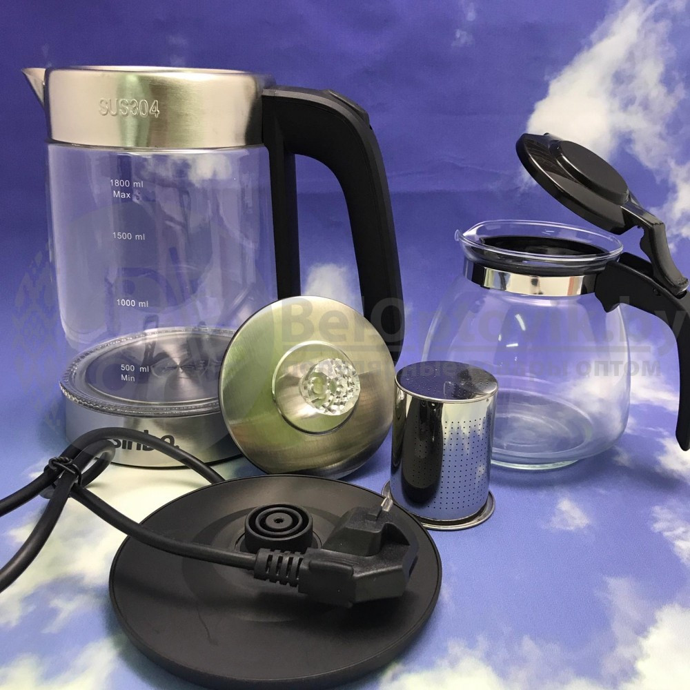 Чайный набор Sinbo Турецкий самовар (заварочный чайник 0,9l электрочайник 2.0 l) stm5815 серая ручка - фото 2 - id-p143213967
