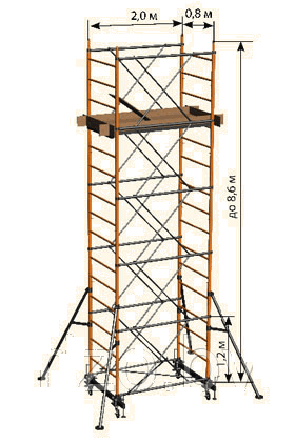 Вышка-тура Вектор (высота 9,8 м) с балкой базы