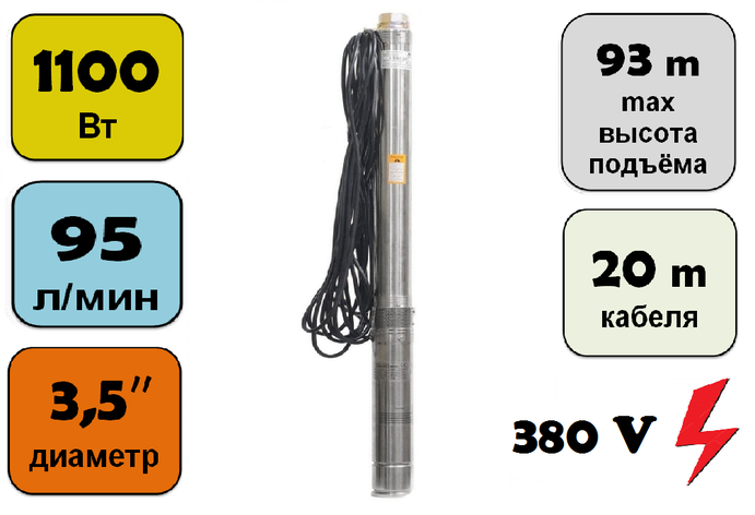 Погружной насос Omnigena  3,5 SС 3/19   с кабелем 20 метров (центробежный, многоступенчатый) 380 В., фото 2