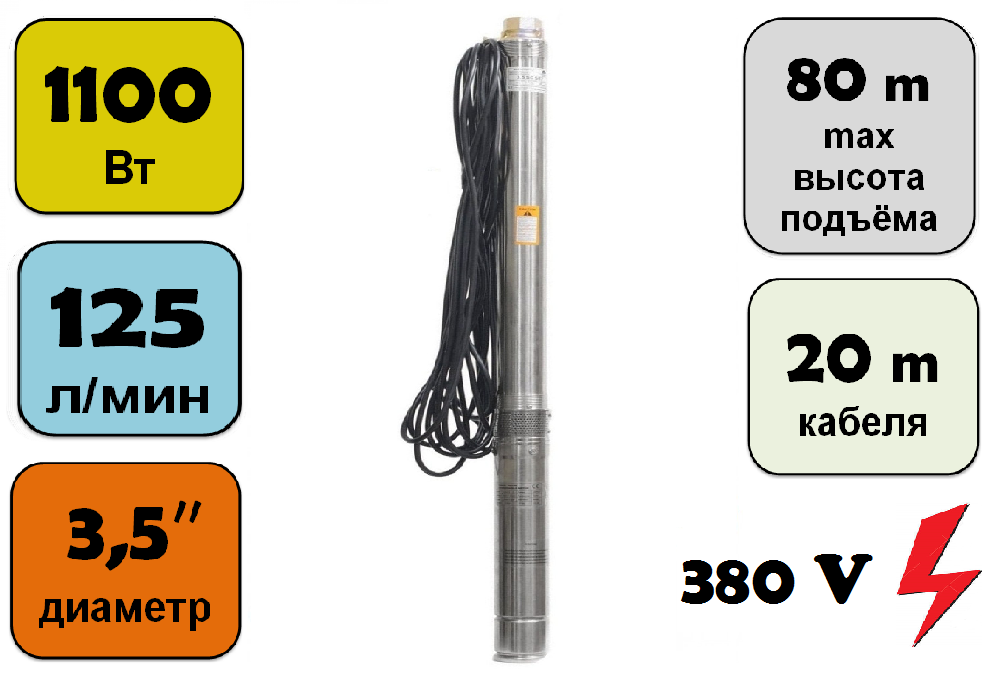 Погружной насос Omnigena  3,5 SС 5/17 с кабелем 20 метров (центробежный, многоступенчатый)