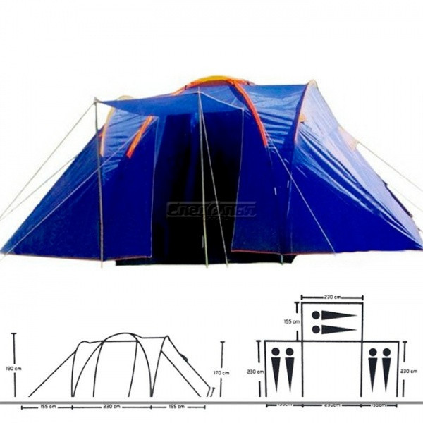Палатка туристическая 3-х комнатная 6-и местная (230+155+155х230+155х190/170 см), арт. LanYu 1699-3 - фото 7 - id-p145034097
